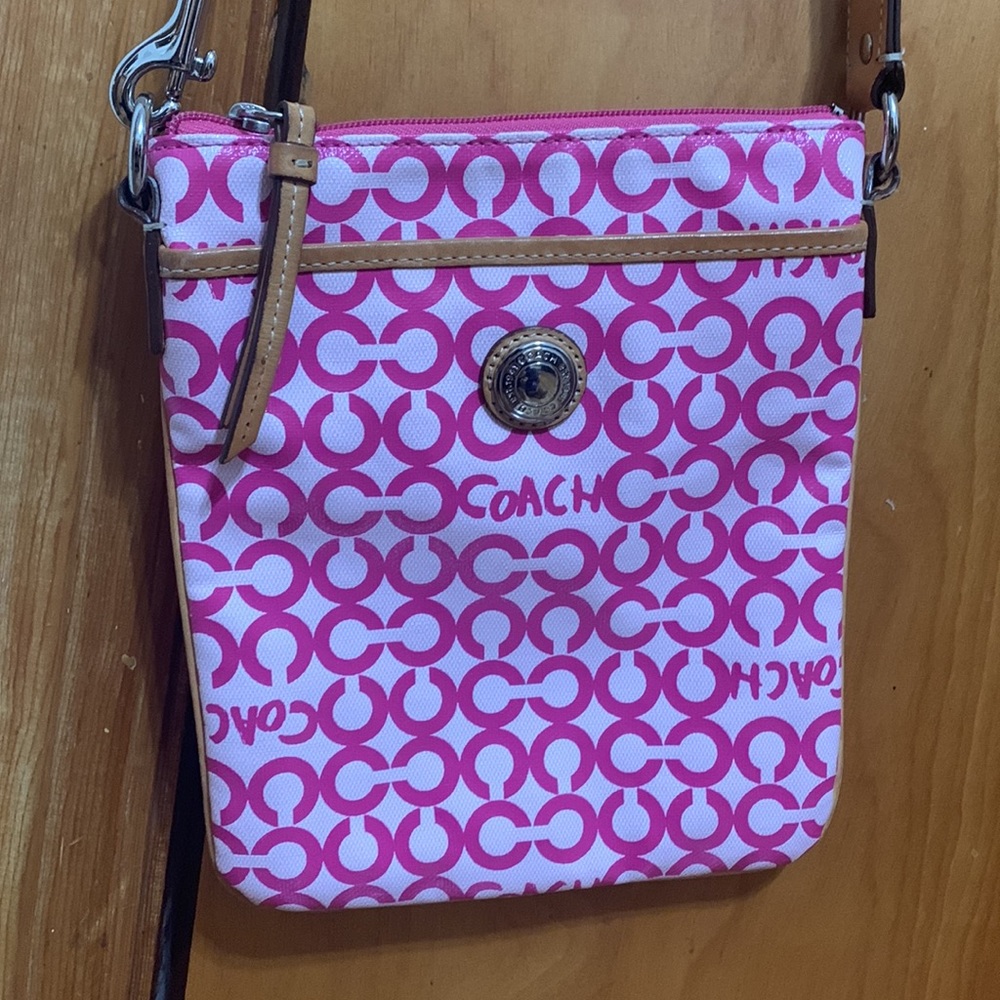 Coach op art coated canvas crossbody bag in pink!